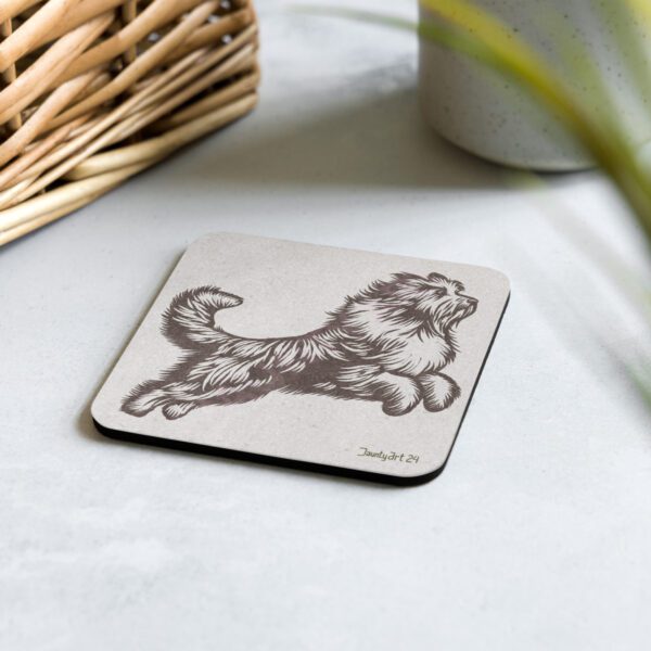 Jumping Bearded Colliee Cork-back coaster