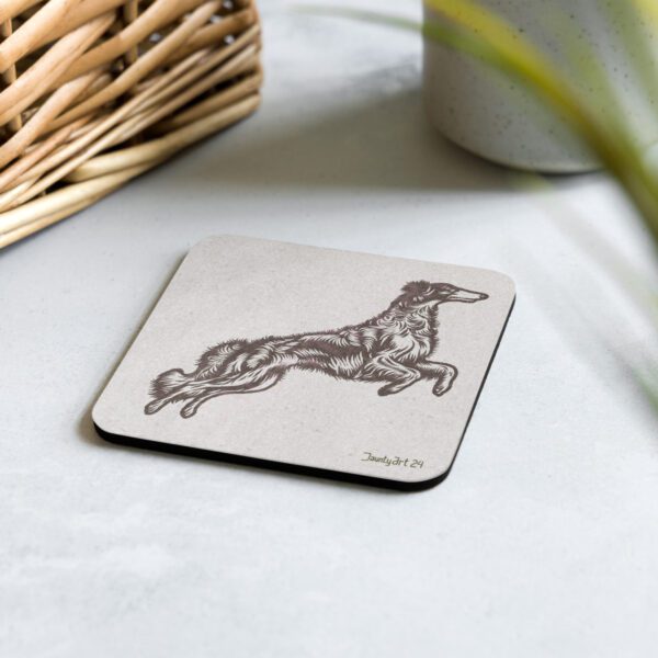 Jumping Borzoi Cork-back coaster