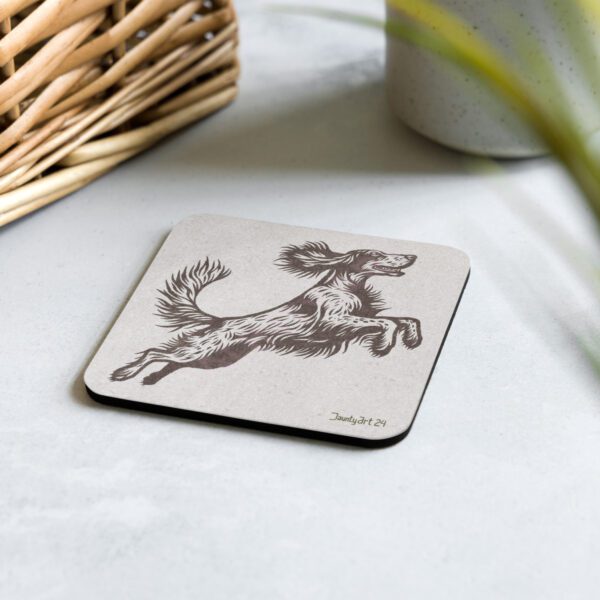 Jumping English Setter Cork-back coaster