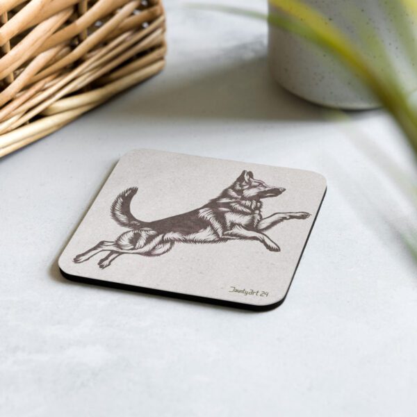 Jumping German Shepherd Cork-back coaster