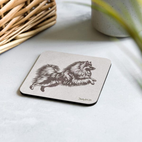 Jumping Keeshond Cork-back coaster