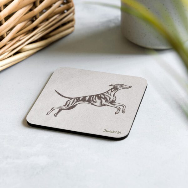 Jumping Whippet Cork-back coaster