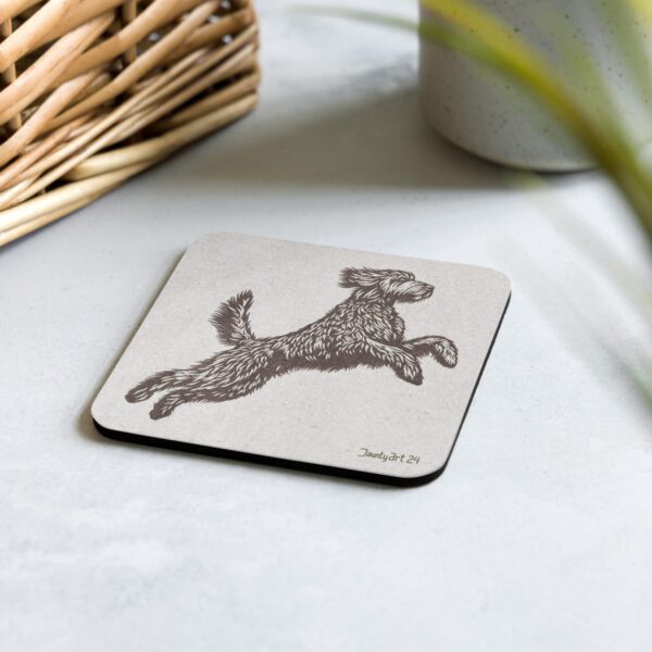 Jumping Labradoodle Cork-back coaster